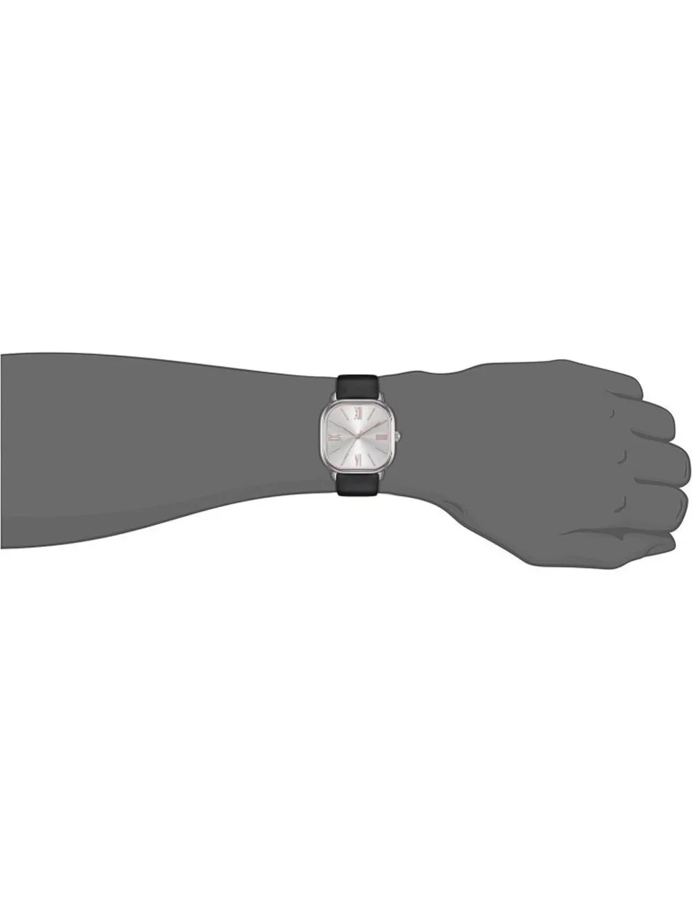 Women's Black Silver Square Case Leather Strap Easy to Read Casual Wrist Watch